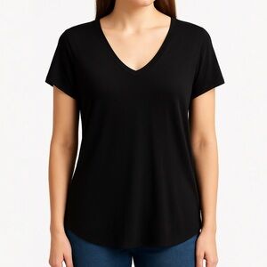 Catherine Malandrino Black Modal V-Neck Tee Shirt | Size L